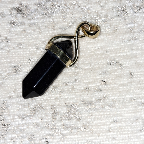 BLACK OBSIDIAN STONE EARRINGS AND PENDANT - Picture 2 of 4
